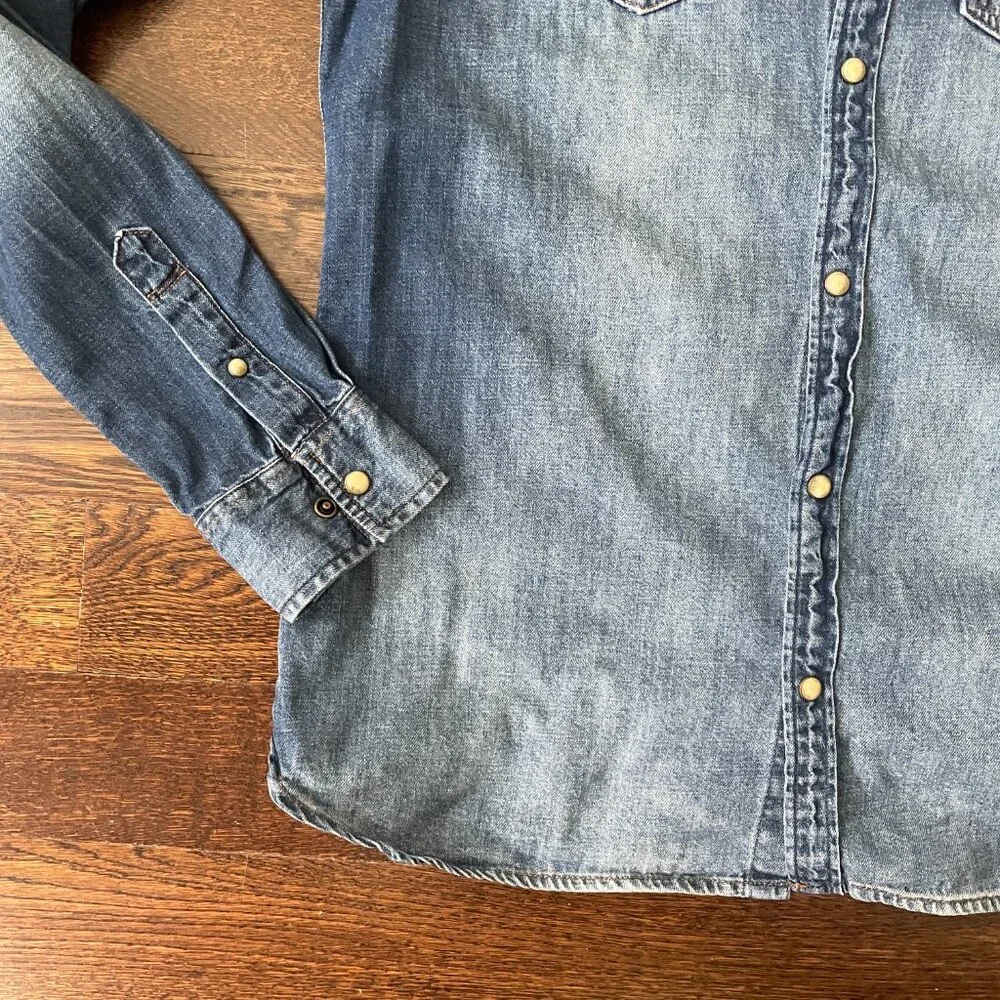 Men's All Saints Snap Buttons denim shirt with corduroy collar-Size S - Picture 4 of 9